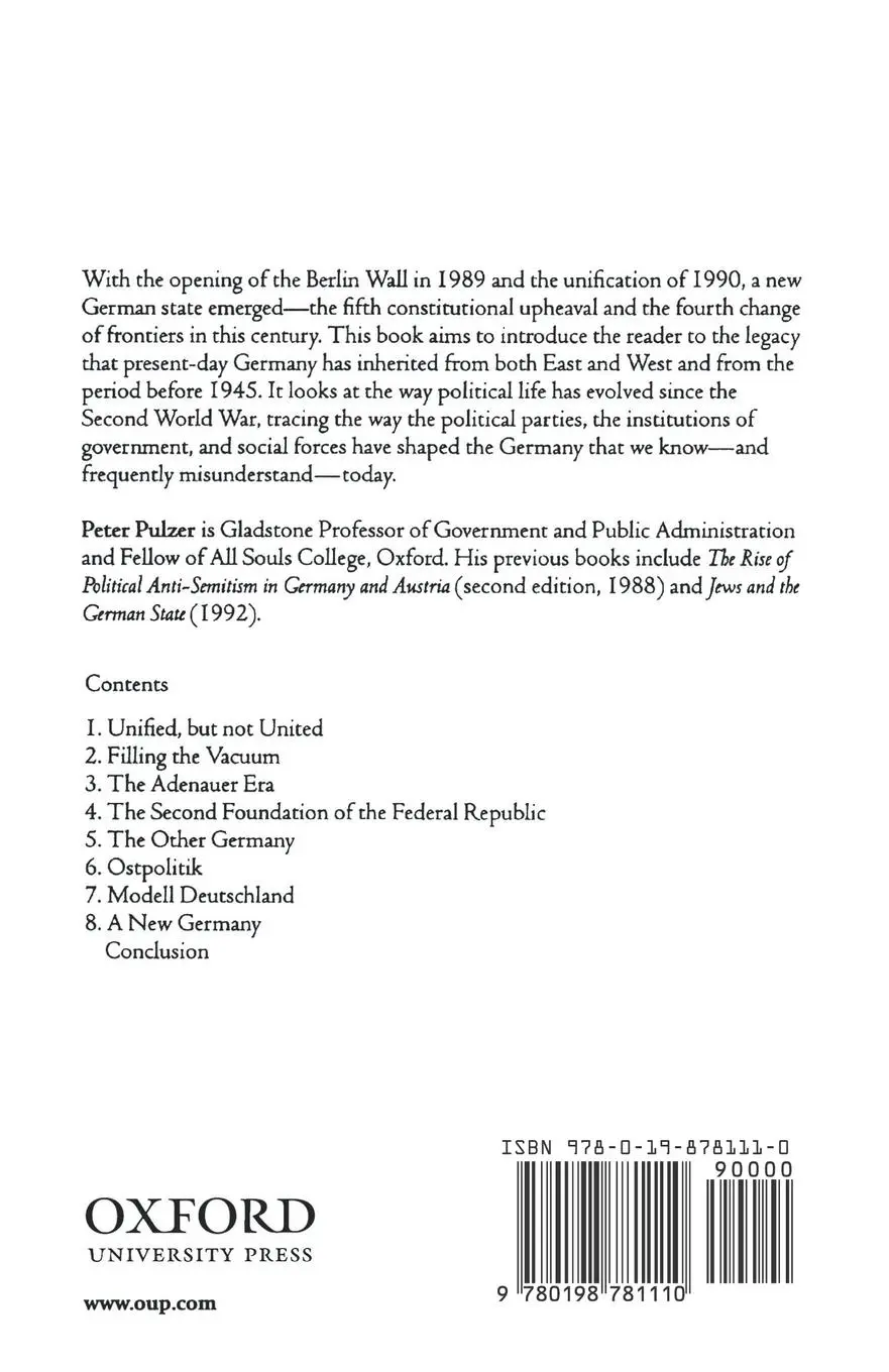 Rückseite: 9780198781110 | German Politics 1945-1995 | Peter Pulzer | Taschenbuch | Englisch