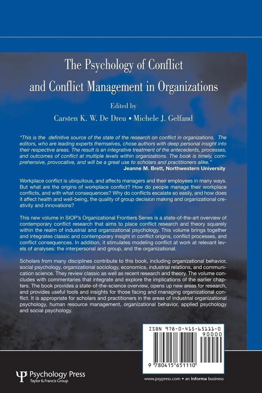 Rückseite: 9780415651110 | The Psychology of Conflict and Conflict Management in Organizations