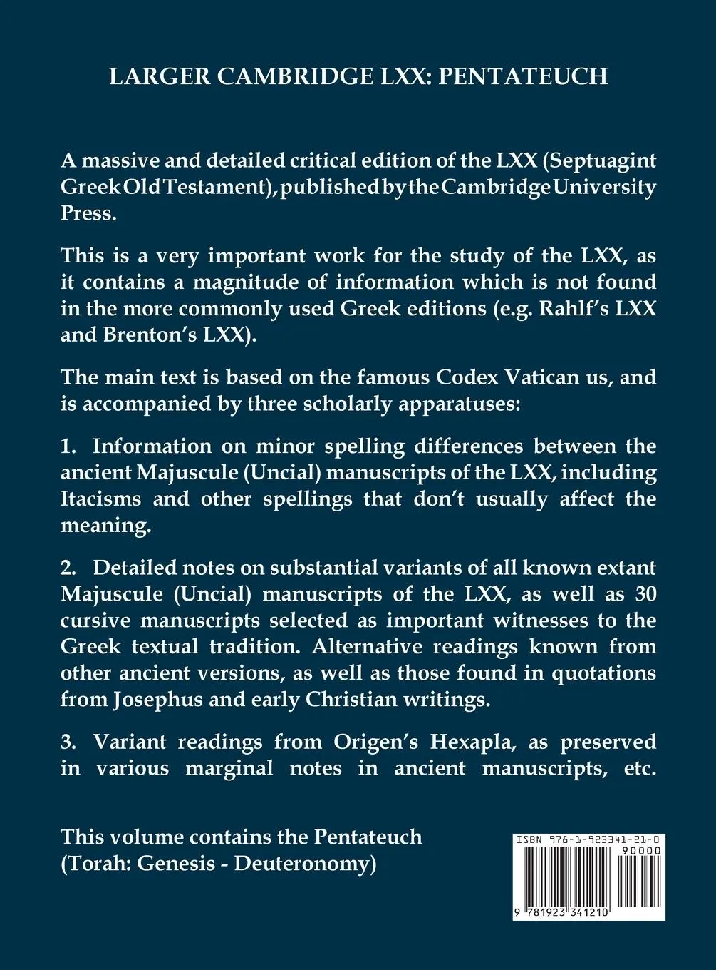 Rückseite: 9781923341210 | Larger Cambridge LXX - The Old Testament in Greek | Brooke (u. a.)
