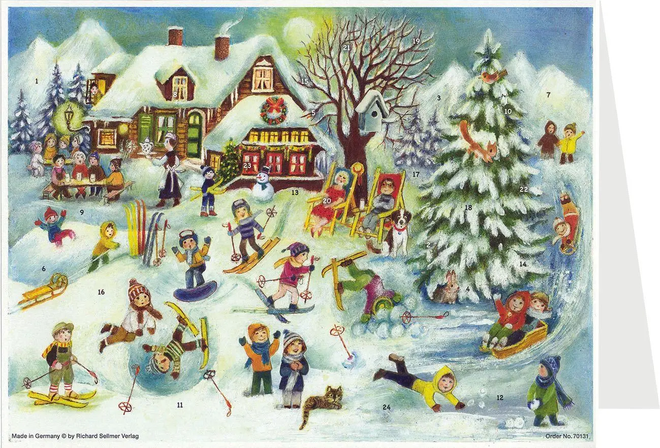 Cover: 4025985401310 | Postkarten-Adventskalender "Skihütte" | Papier-Adventskalender