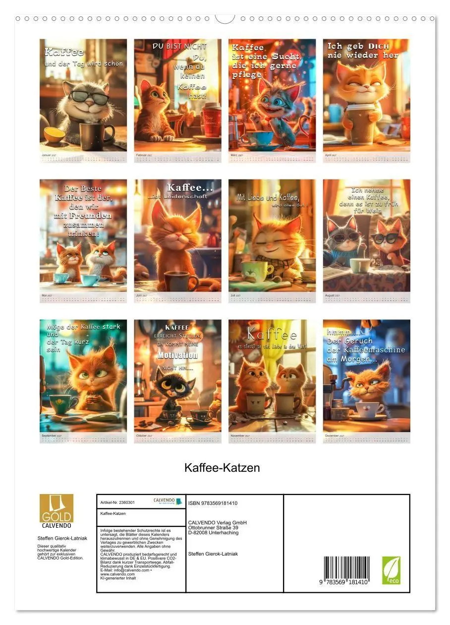 Bild: 9783569181410 | Kaffee-Katzen (hochwertiger Premium Wandkalender 2027 DIN A2 hoch),...