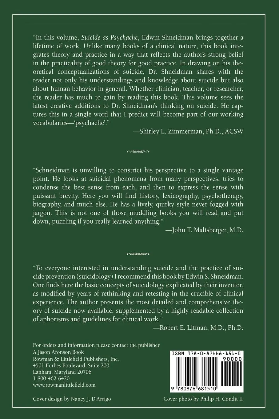 Rückseite: 9780876681510 | Suicide as Psychache | Edwin Shneidman | Taschenbuch | Englisch | 1995