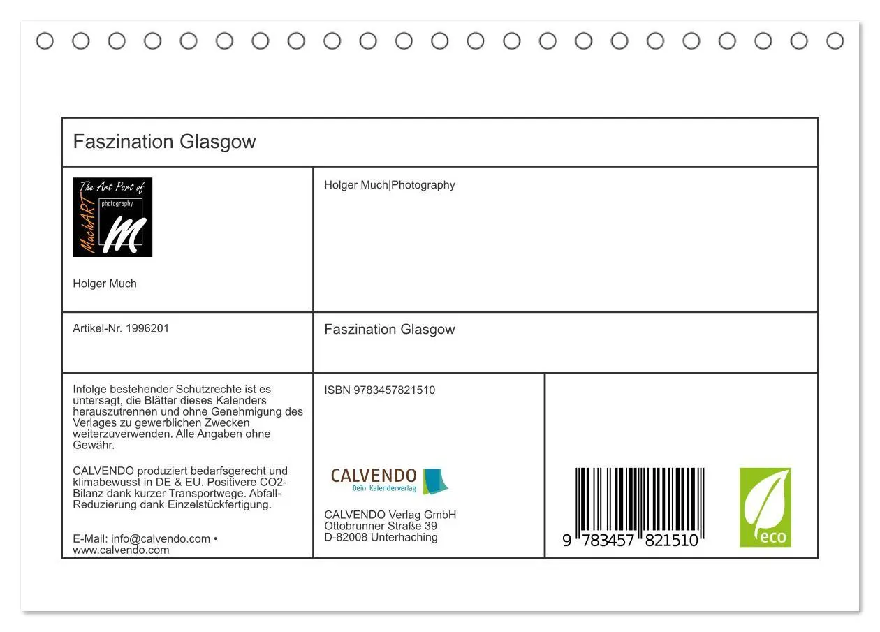 Bild: 9783457821510 | Faszination Glasgow (Tischkalender 2026 DIN A5 quer), CALVENDO...