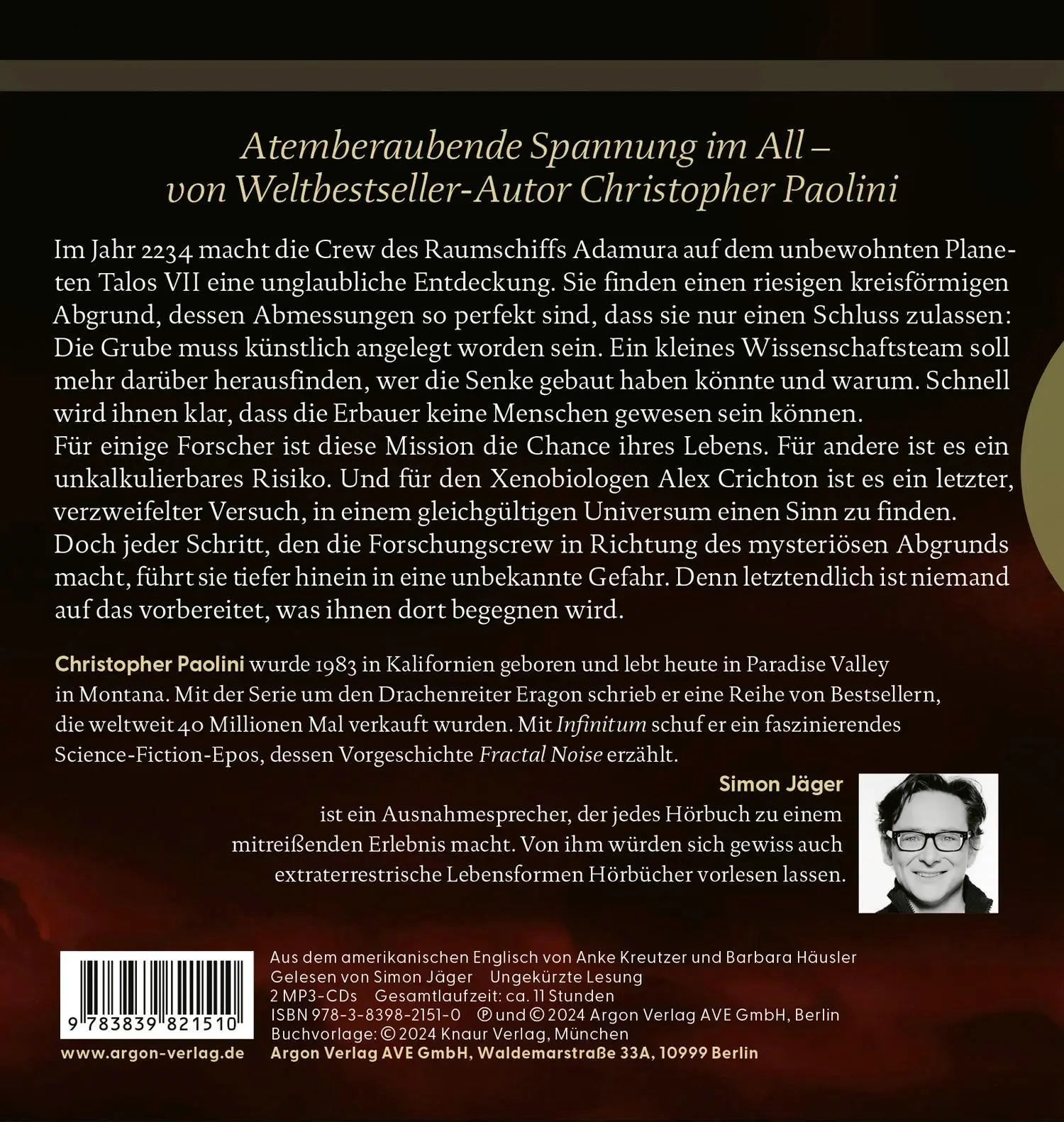 Rückseite: 9783839821510 | Fractal Noise | Christopher Paolini | MP3 | 2 Audio-CDs | Deutsch