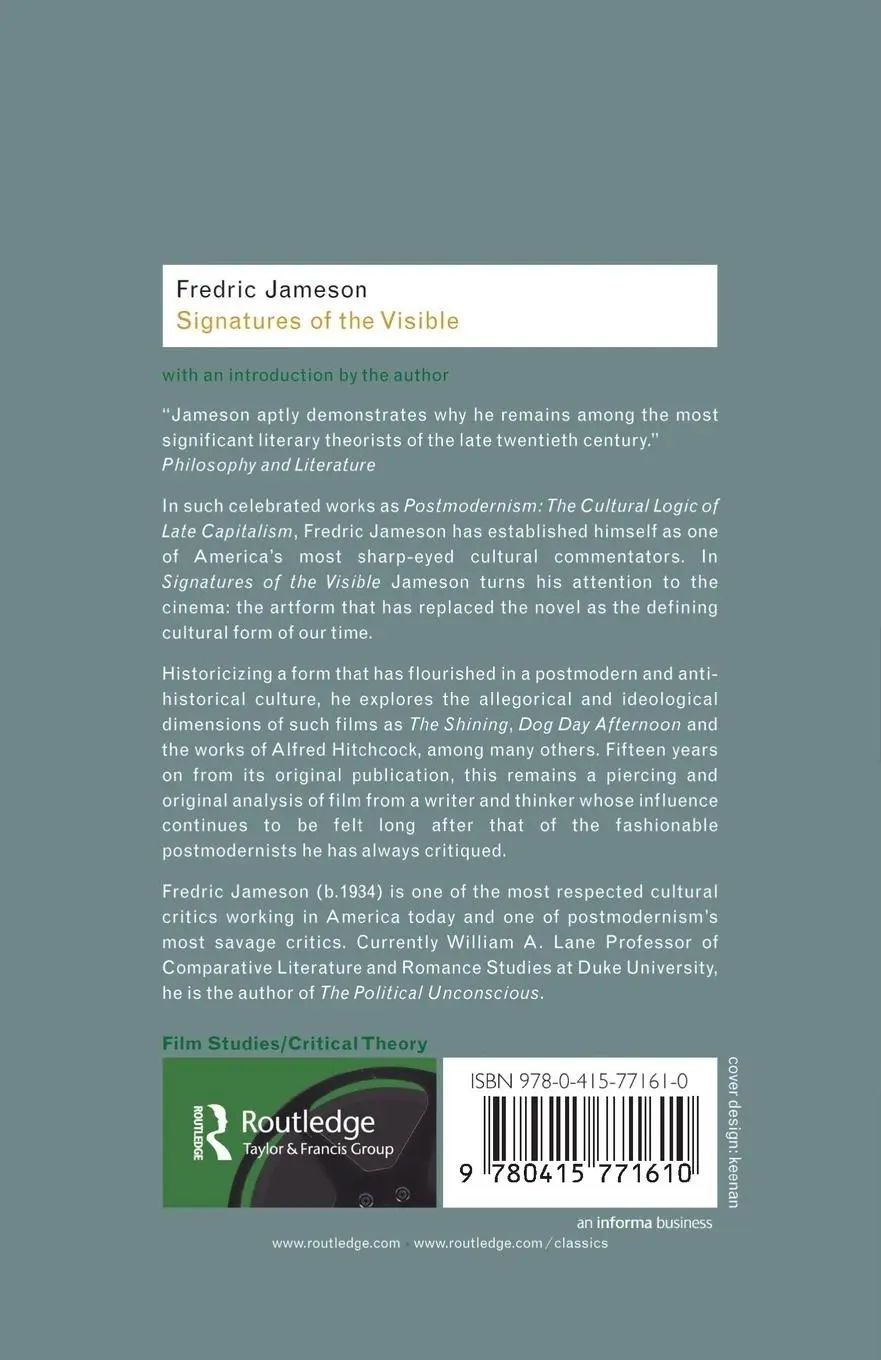 Rückseite: 9780415771610 | Signatures of the Visible | Fredric Jameson | Taschenbuch | Englisch