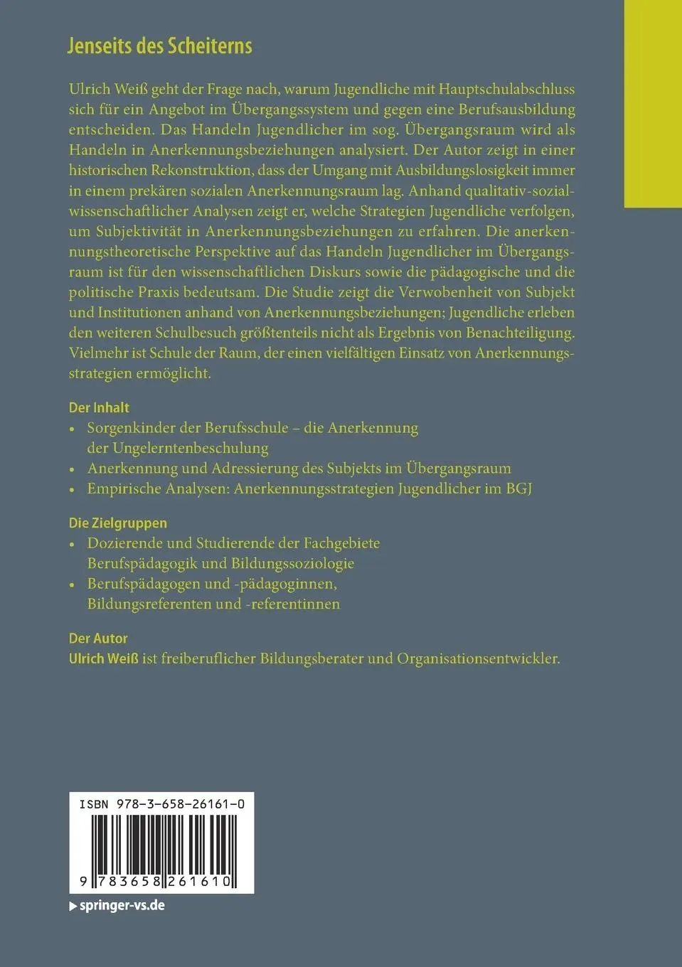 Rückseite: 9783658261610 | Jenseits des Scheiterns | Ulrich Weiß | Taschenbuch | xiii | Deutsch