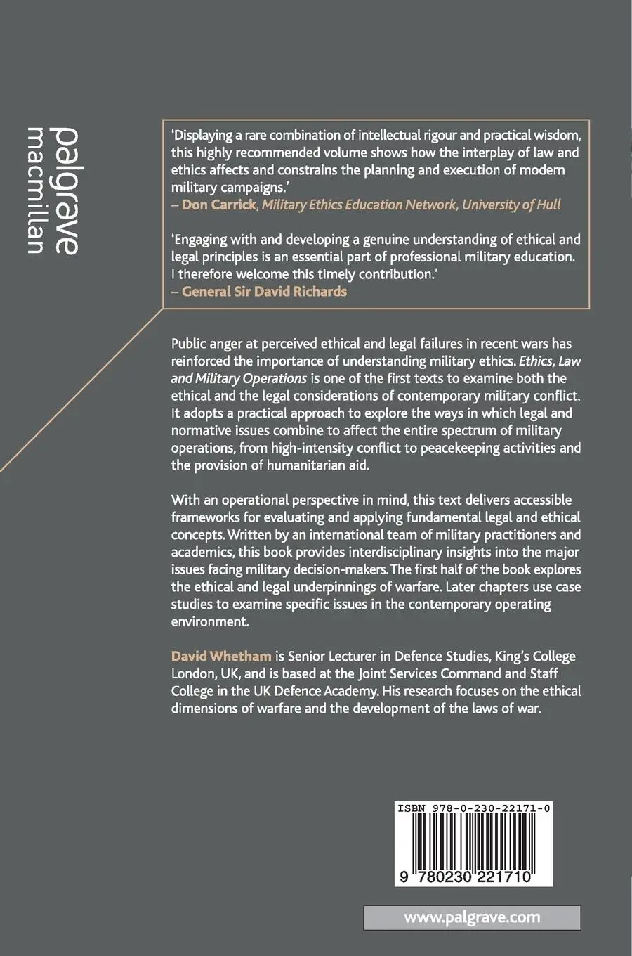 Rückseite: 9780230221710 | Ethics, Law and Military Operations | David Whetham | Taschenbuch