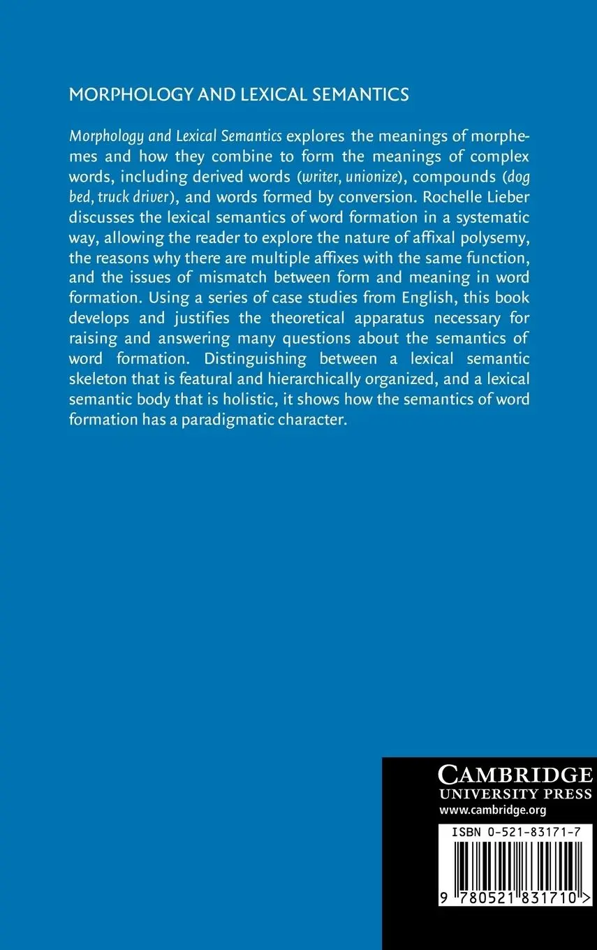 Rückseite: 9780521831710 | Morphology and Lexical Semantics | Rochelle Lieber | Buch | Gebunden