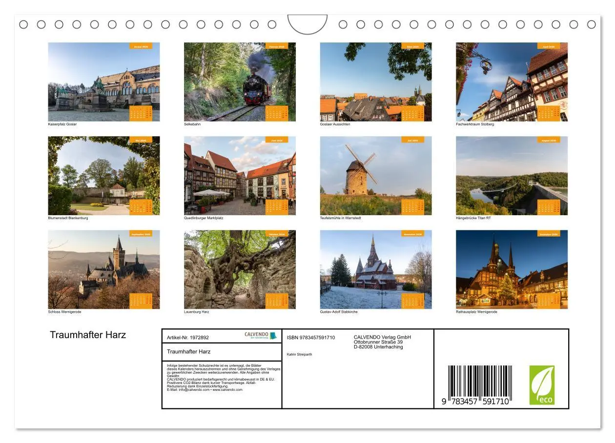Bild: 9783457591710 | Traumhafter Harz (Wandkalender 2026 DIN A4 quer), CALVENDO...