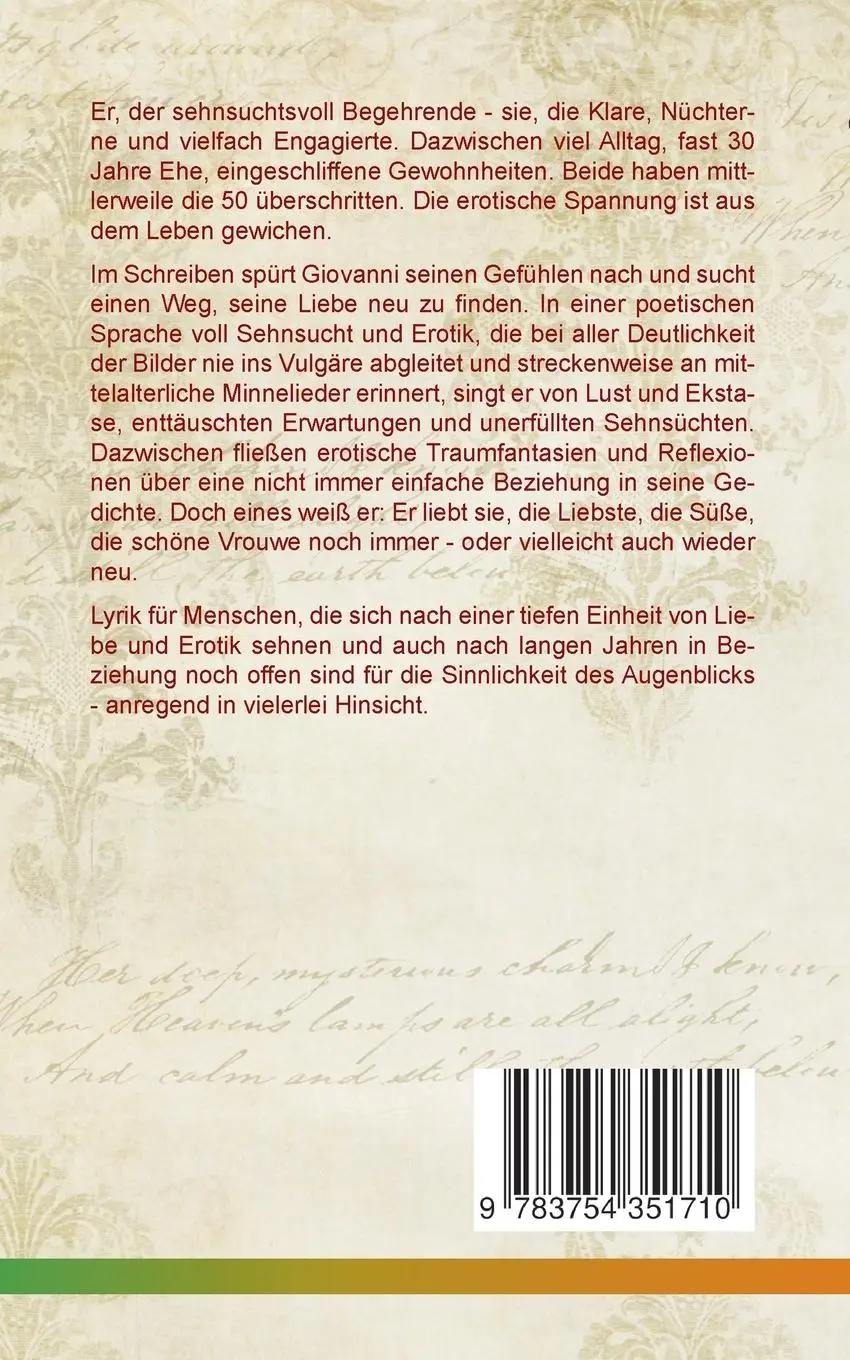 Rückseite: 9783754351710 | Hast du Lust? | Minnepoesie aus dem 21. Jahrhundert | Giovanni Vandani