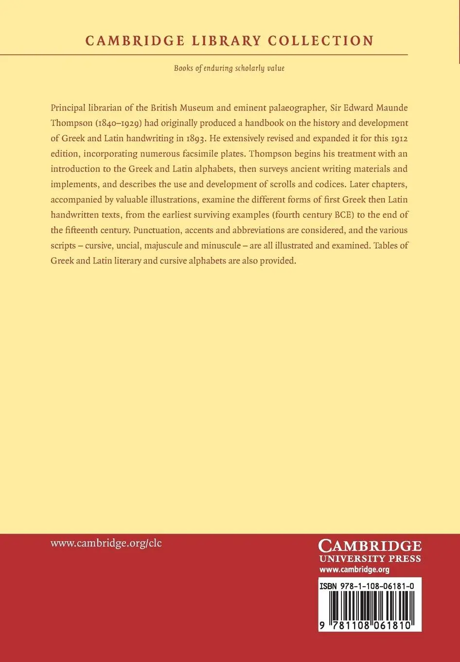 Rückseite: 9781108061810 | An Introduction to Greek and Latin Palaeography | Thompson | Buch