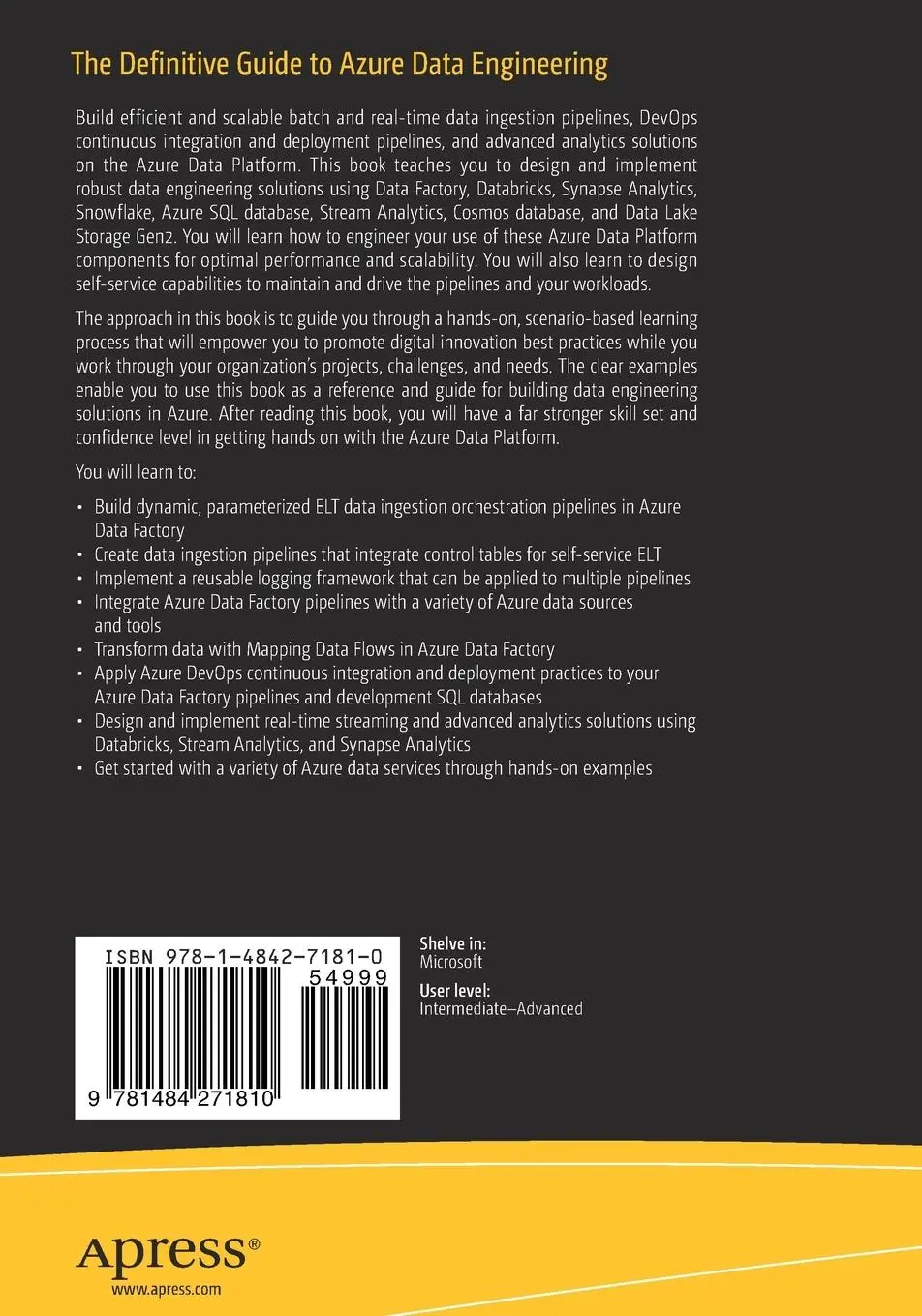 Rückseite: 9781484271810 | The Definitive Guide to Azure Data Engineering | Ron C L'Esteve | Buch