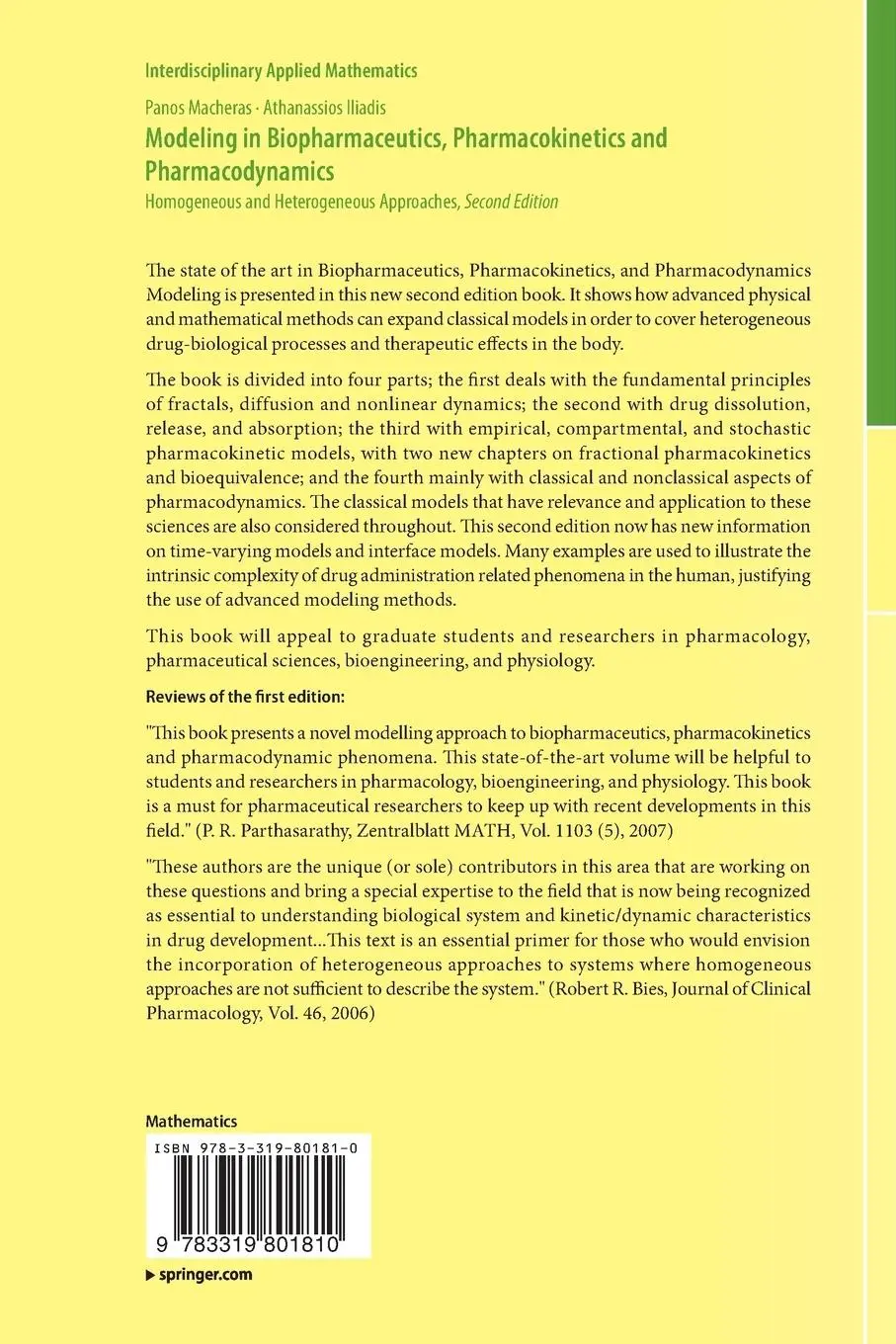 Rückseite: 9783319801810 | Modeling in Biopharmaceutics, Pharmacokinetics and Pharmacodynamics