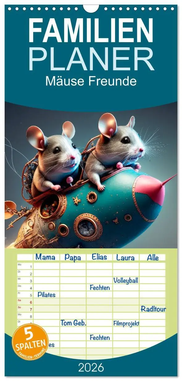 Cover: 9783516501810 | Familienplaner 2026 - Mäuse Freunde mit 5 Spalten (Wandkalender, 21...