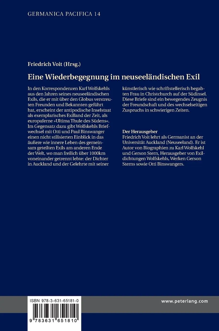 Rückseite: 9783631651810 | Eine Wiederbegegnung im neuseeländischen Exil | Friedrich Voit | Buch