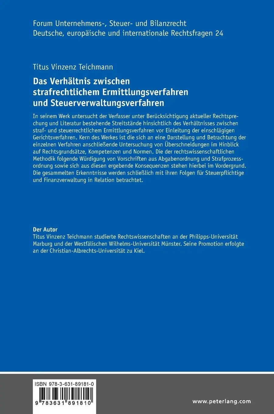 Rückseite: 9783631891810 | Das Verhältnis zwischen strafrechtlichem Ermittlungsverfahren und...