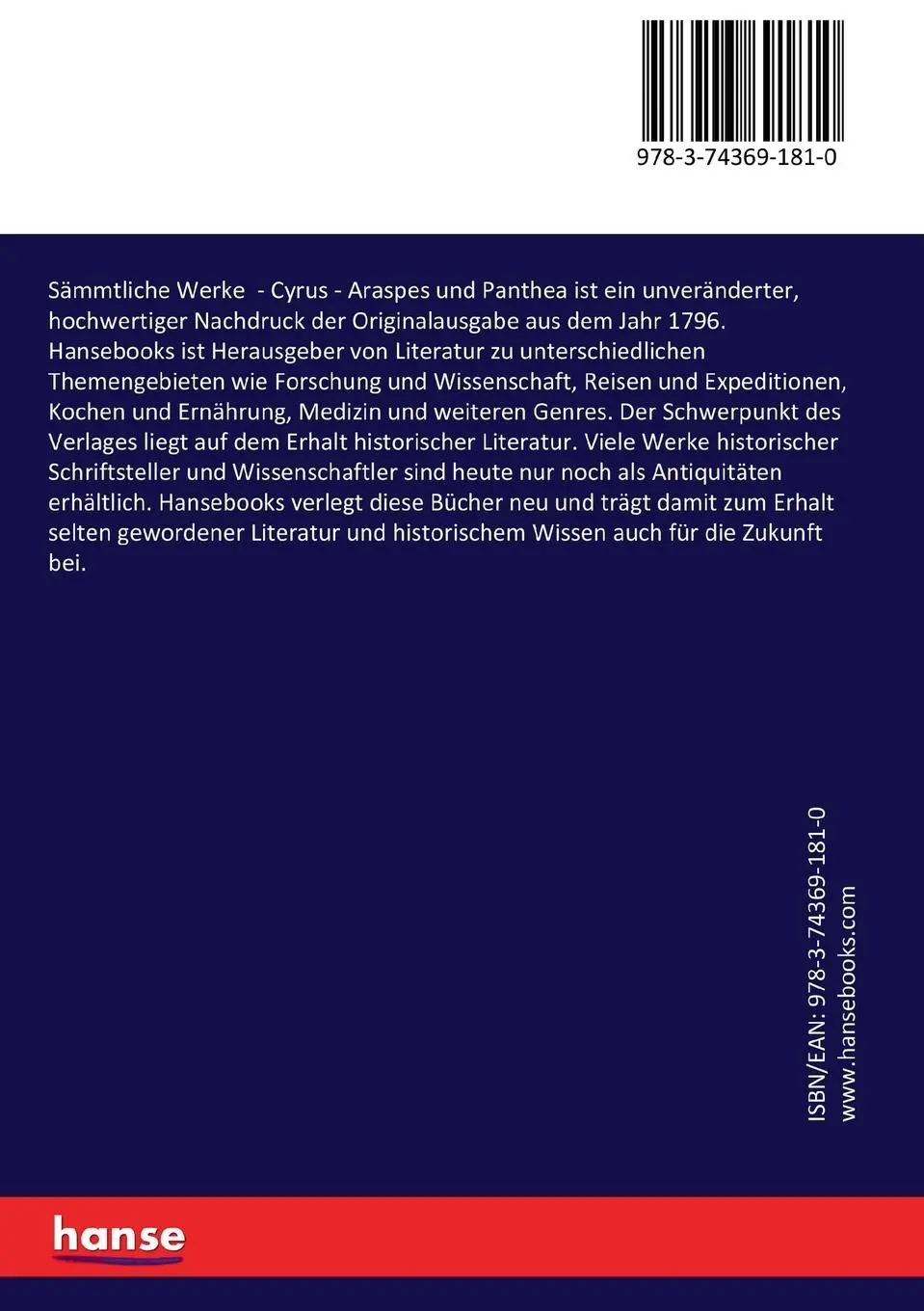 Rückseite: 9783743691810 | Sämmtliche Werke | Cyrus - Araspes und Panthea | Wieland | Taschenbuch