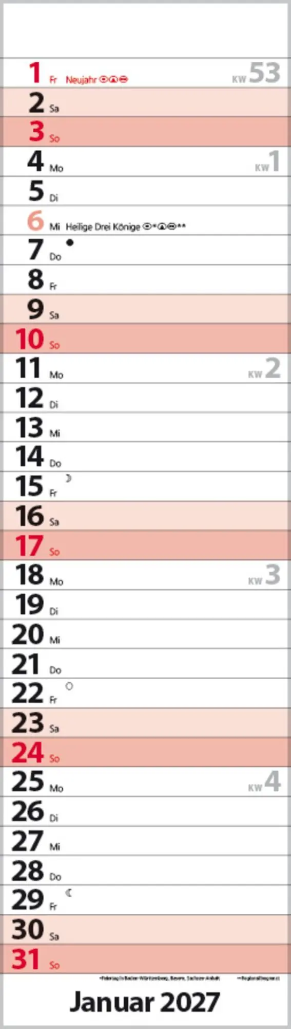 Bild: 9783819301810 | Streifenplaner Mini Rot 2027 | Verlag Korsch | Kalender | 13 S. | 2027