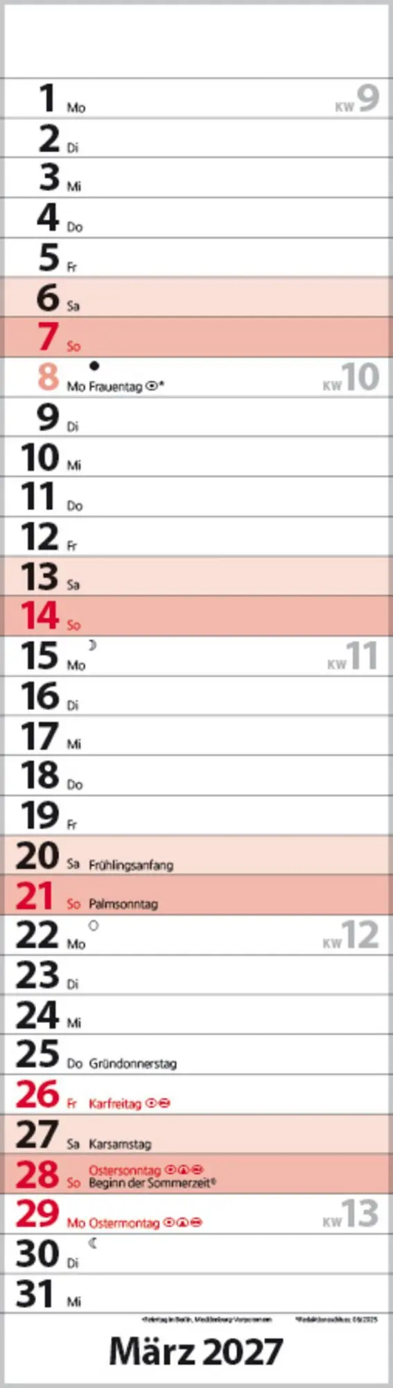 Bild: 9783819301810 | Streifenplaner Mini Rot 2027 | Verlag Korsch | Kalender | 13 S. | 2027