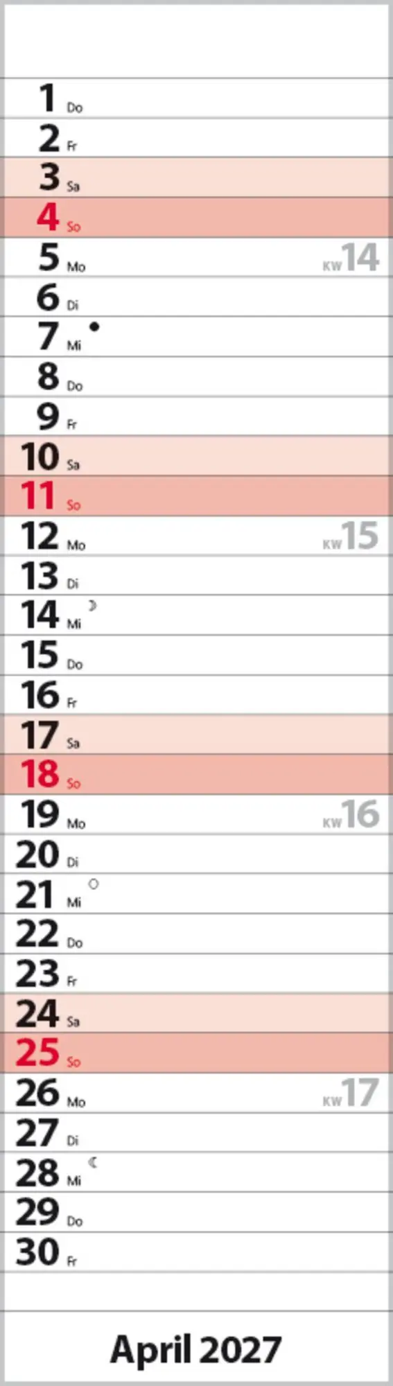 Bild: 9783819301810 | Streifenplaner Mini Rot 2027 | Verlag Korsch | Kalender | 13 S. | 2027