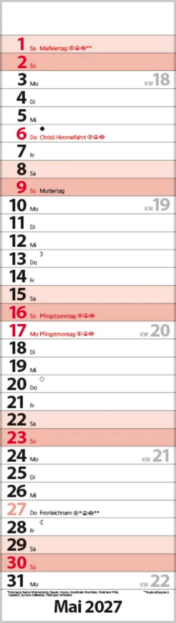 Bild: 9783819301810 | Streifenplaner Mini Rot 2027 | Verlag Korsch | Kalender | 13 S. | 2027