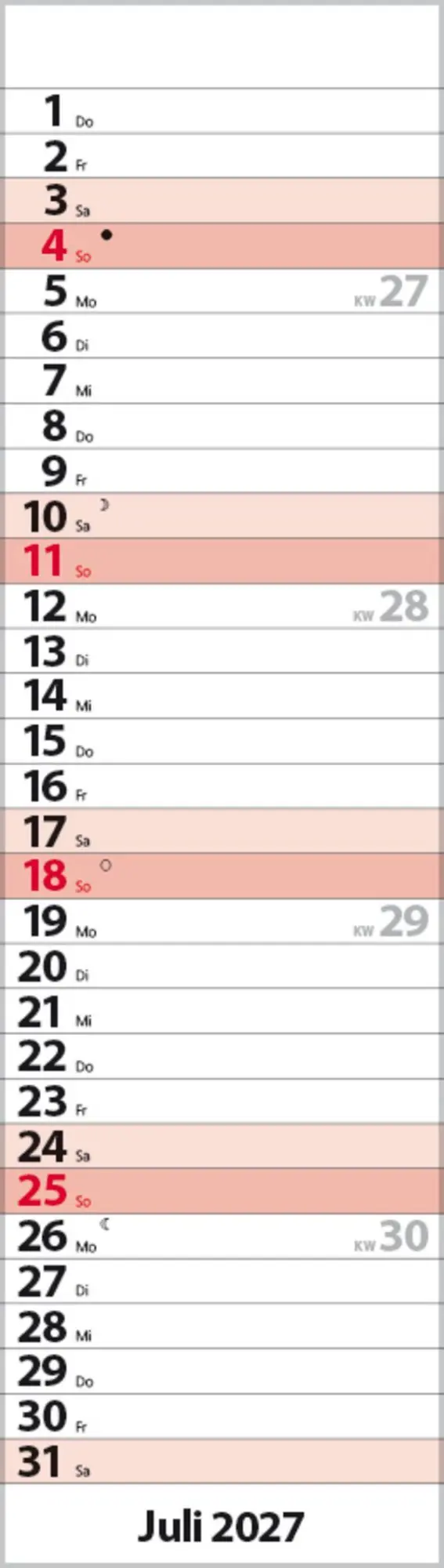 Bild: 9783819301810 | Streifenplaner Mini Rot 2027 | Verlag Korsch | Kalender | 13 S. | 2027