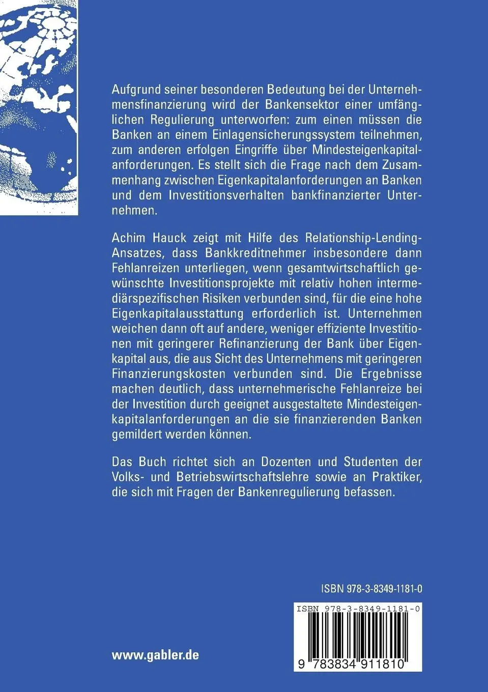 Rückseite: 9783834911810 | Eigenkapital von Banken als Regulierungsgegenstand | Achim Hauck | xiv