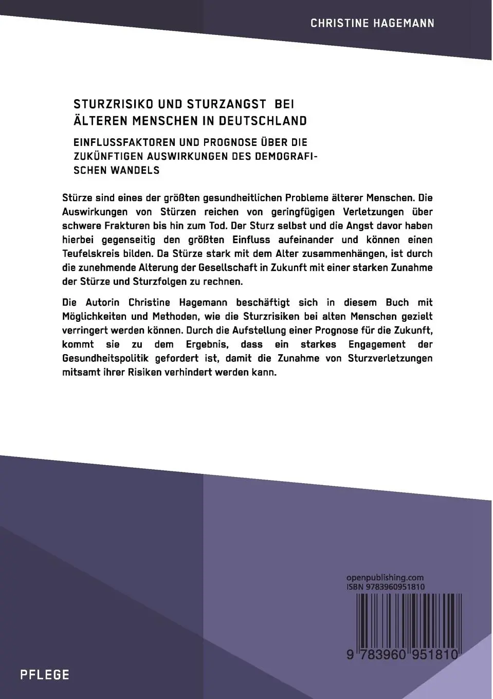 Rückseite: 9783960951810 | Sturzrisiko und Sturzangst bei älteren Menschen in Deutschland | Buch