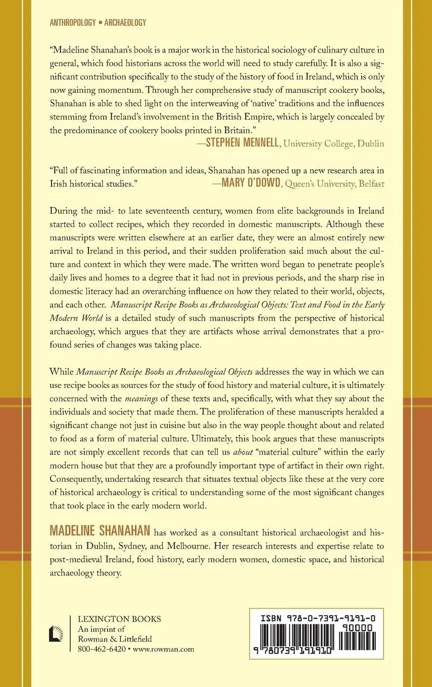 Rückseite: 9780739191910 | Manuscript Recipe Books as Archaeological Objects | Madeline Shanahan
