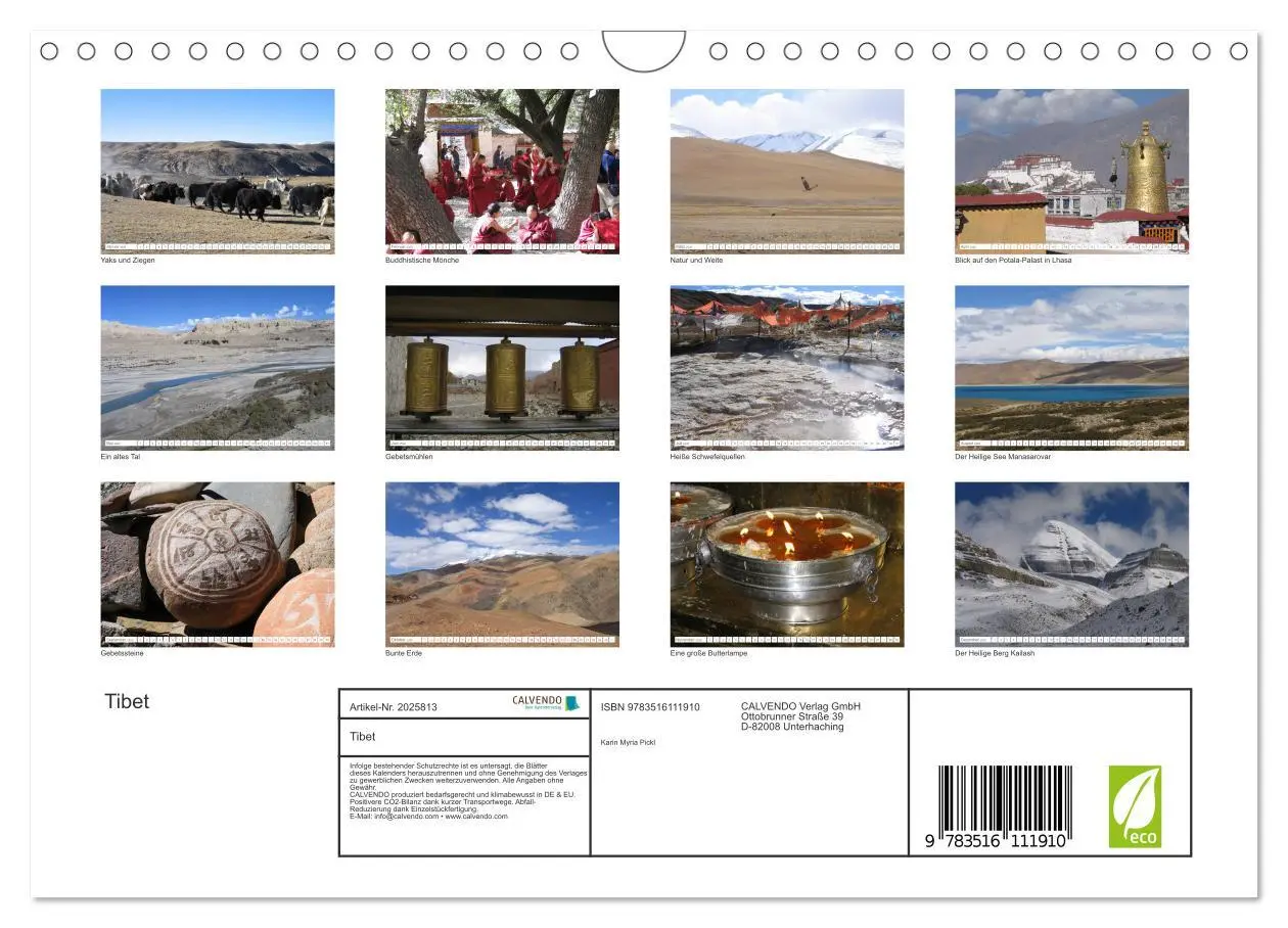 Bild: 9783516111910 | Tibet (Wandkalender 2026 DIN A4 quer), CALVENDO Monatskalender | Pickl