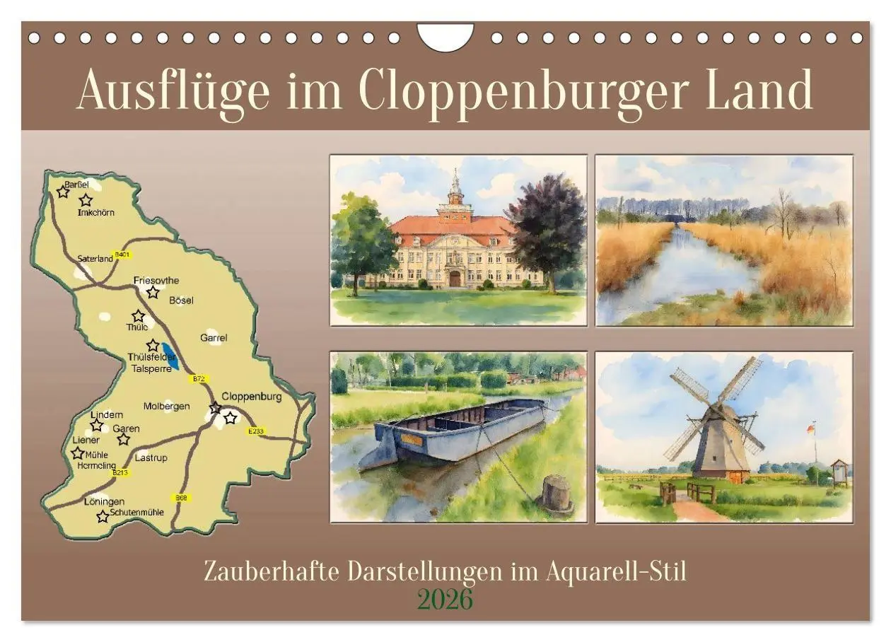 Cover: 9783516731910 | Ausflüge im Cloppenburger Land (Wandkalender 2026 DIN A4 quer),...