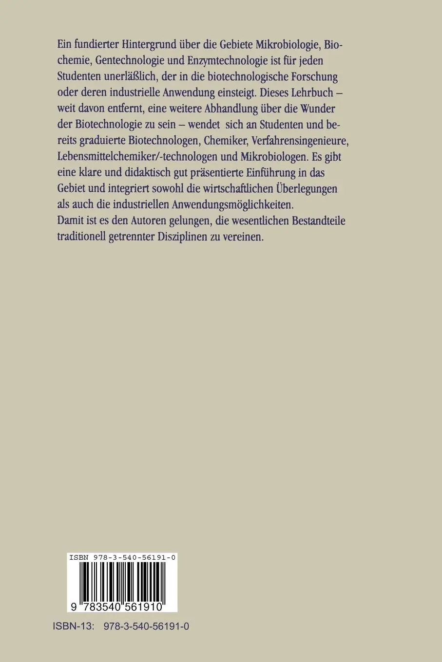 Rückseite: 9783540561910 | Biotechnologie: Die Biologischen Grundlagen | M. D. Trevan (u. a.)