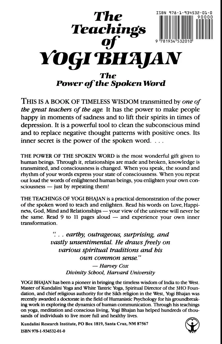 Rückseite: 9781934532010 | The Teachings of Yogi Bhajan | The Power of the Spoken Word | Bhajan