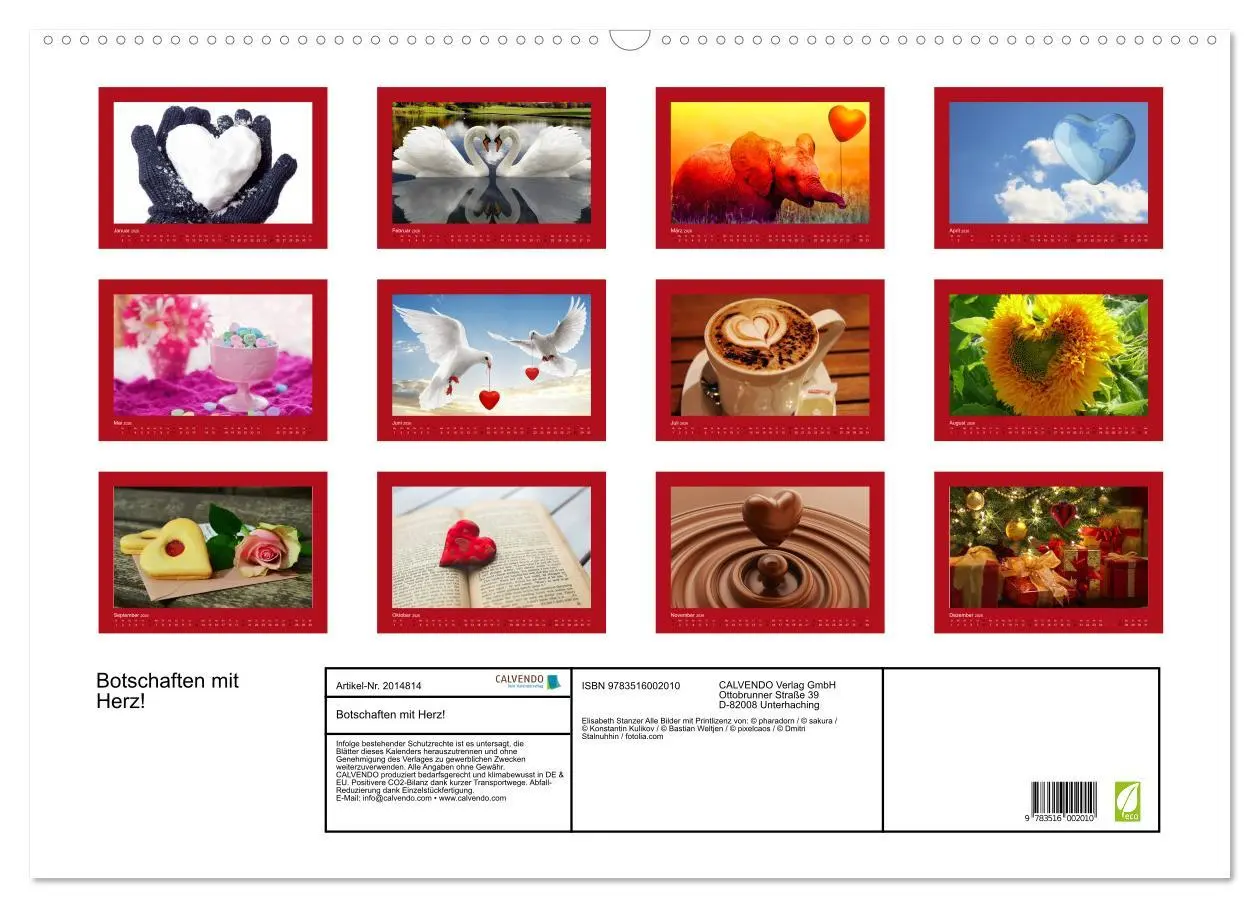 Bild: 9783516002010 | Botschaften mit Herz! (Wandkalender 2026 DIN A2 quer), CALVENDO...