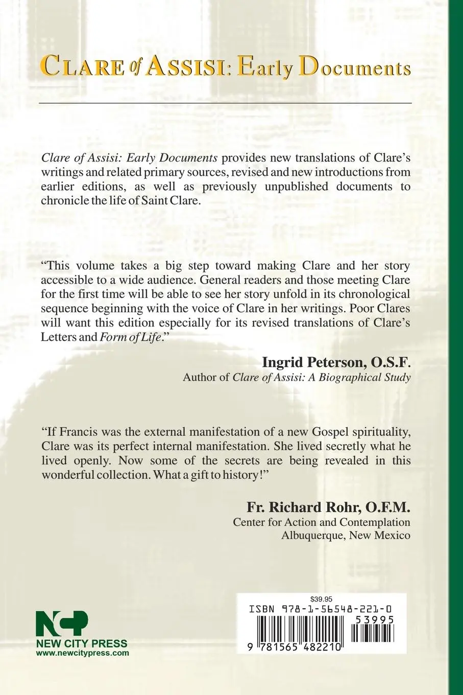 Rückseite: 9781565482210 | Clare of Assisi | Early Documents, Third Edition: The Lady | Assisi