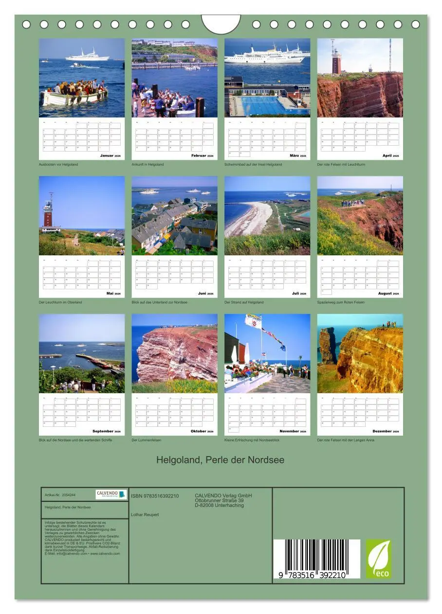 Bild: 9783516392210 | Helgoland, Perle der Nordsee (Wandkalender 2026 DIN A4 hoch),...