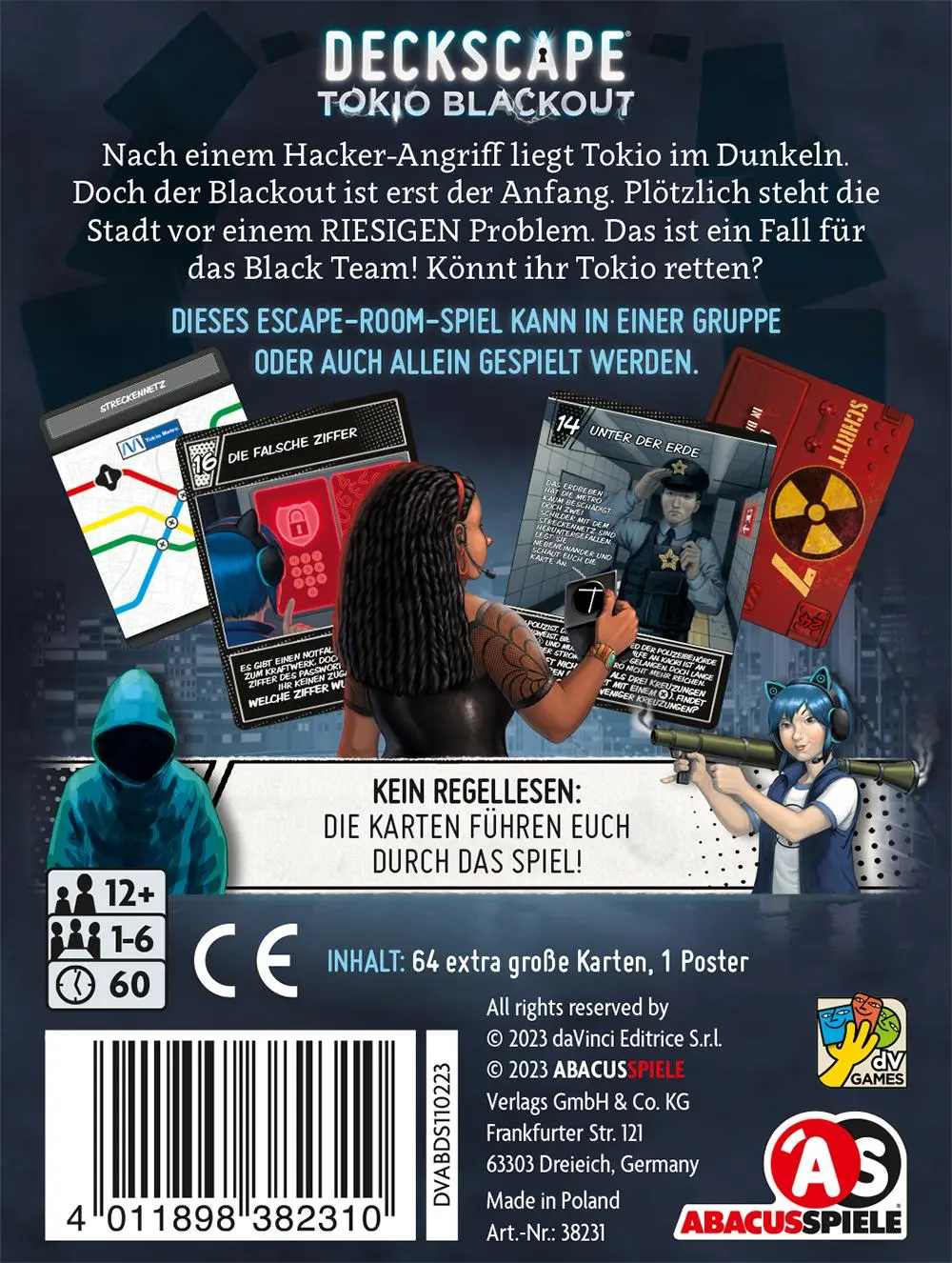 Rückseite: 4011898382310 | Deckscape - Tokio Blackout | Escape Room Spiel | Chiacchiera (u. a.)