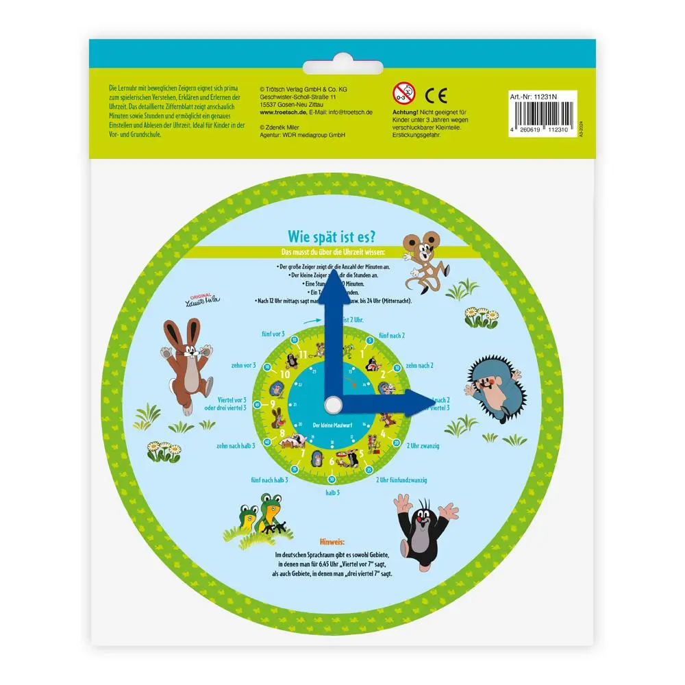 Rückseite: 4260619112310 | Trötsch Der kleine Maulwurf Lernuhr | Trötsch Verlag GmbH &amp; Co. KG