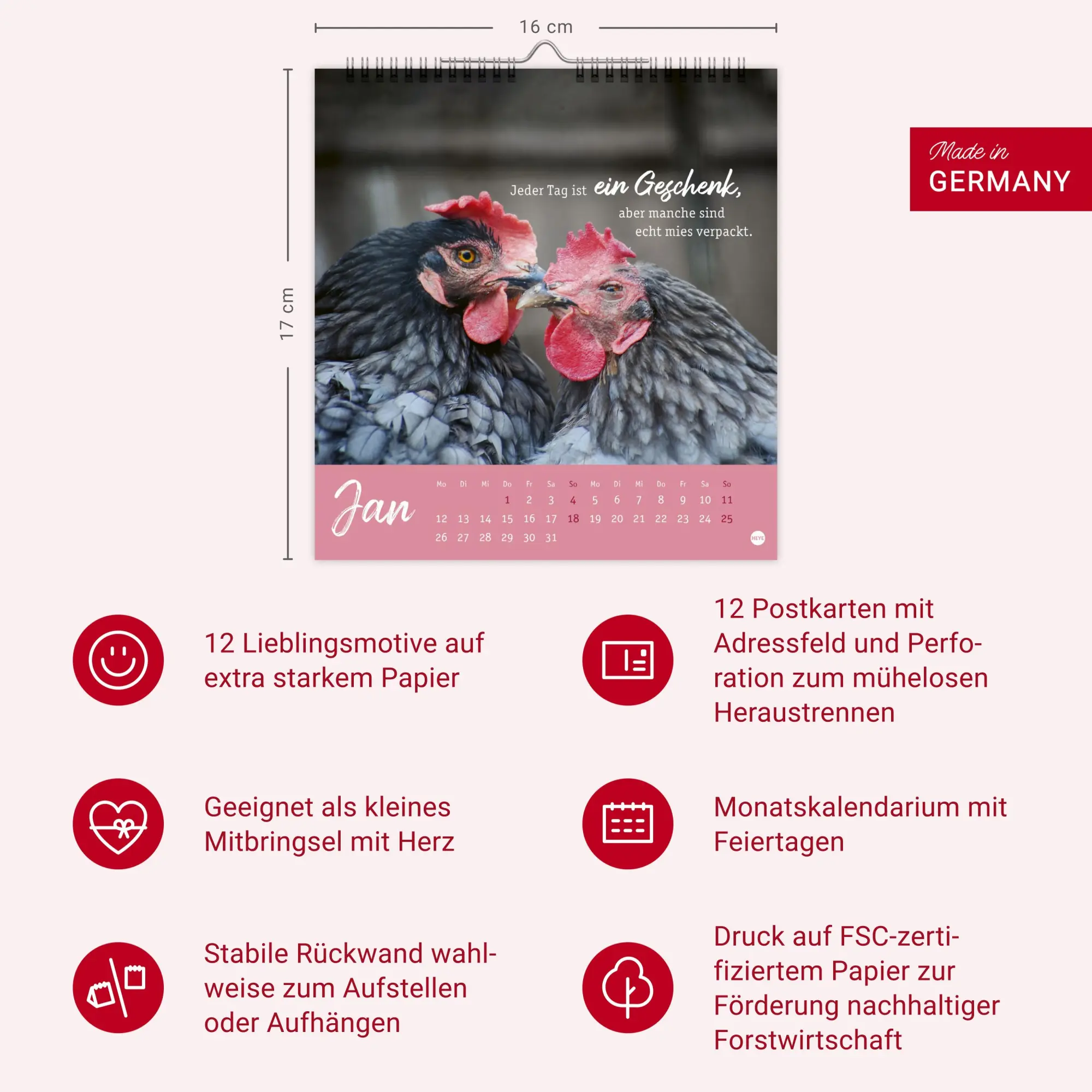 Bild: 9783756412310 | Hühner Postkartenkalender 2026 - Ach, du verrücktes Huhn! | Kalender