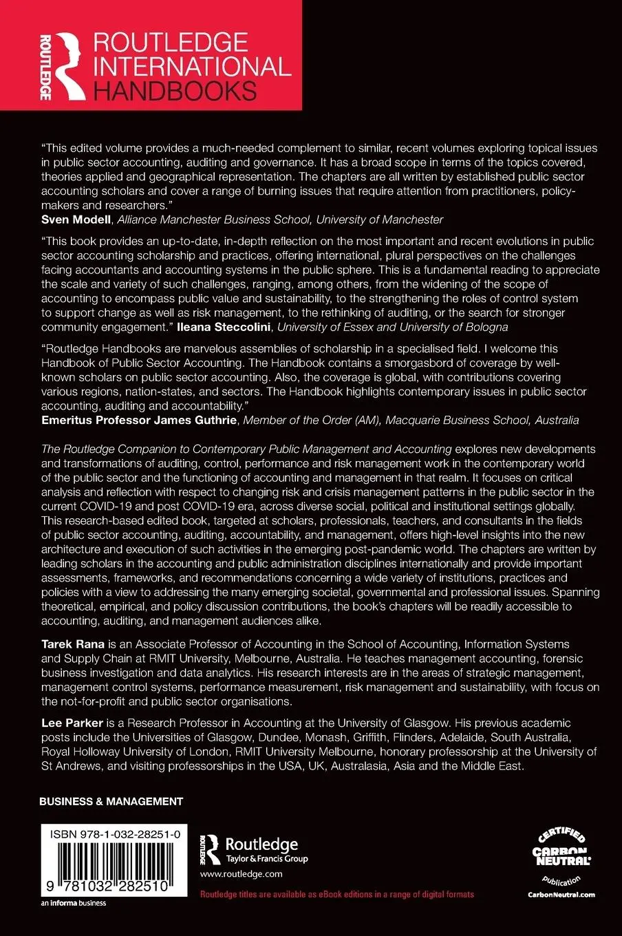 Rückseite: 9781032282510 | The Routledge Handbook of Public Sector Accounting | Rana (u. a.)