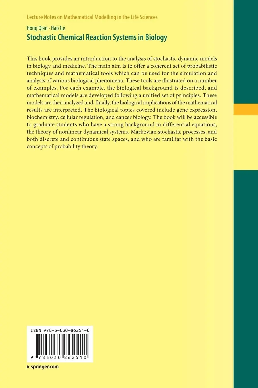 Rückseite: 9783030862510 | Stochastic Chemical Reaction Systems in Biology | Hao Ge (u. a.)