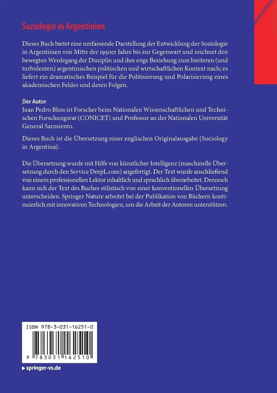 Rückseite: 9783031162510 | Soziologie in Argentinien | Juan Pedro Blois | Taschenbuch | vii