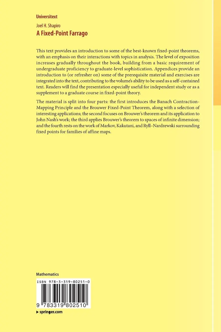 Rückseite: 9783319802510 | A Fixed-Point Farrago | Joel H. Shapiro | Taschenbuch | xiv | Englisch