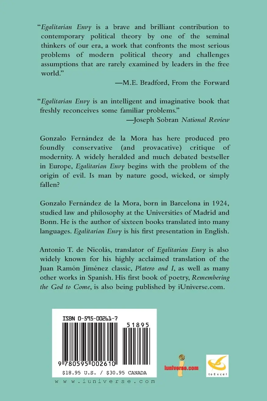 Rückseite: 9780595002610 | Egalitarian Envy | The Political Foundations of Social Justice | Mora