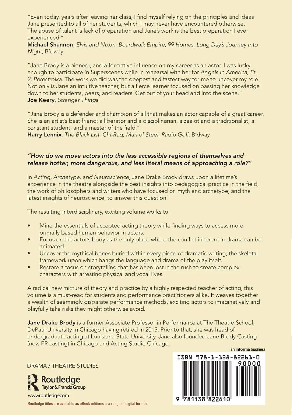 Rückseite: 9781138822610 | Acting, Archetype, and Neuroscience | Jane Drake Brody | Taschenbuch