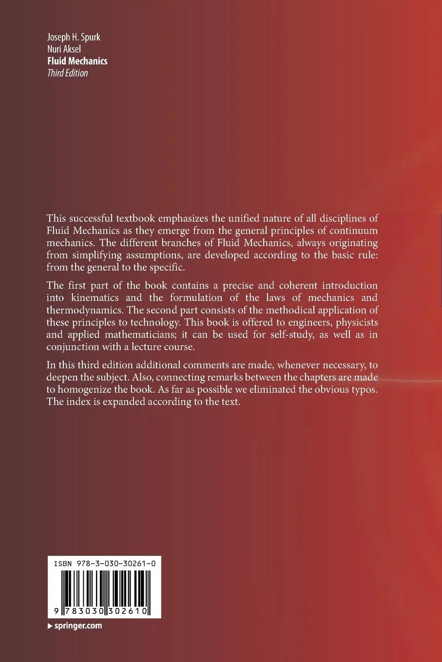 Rückseite: 9783030302610 | Fluid Mechanics | Joseph H. Spurk (u. a.) | Taschenbuch | xiv | 2021