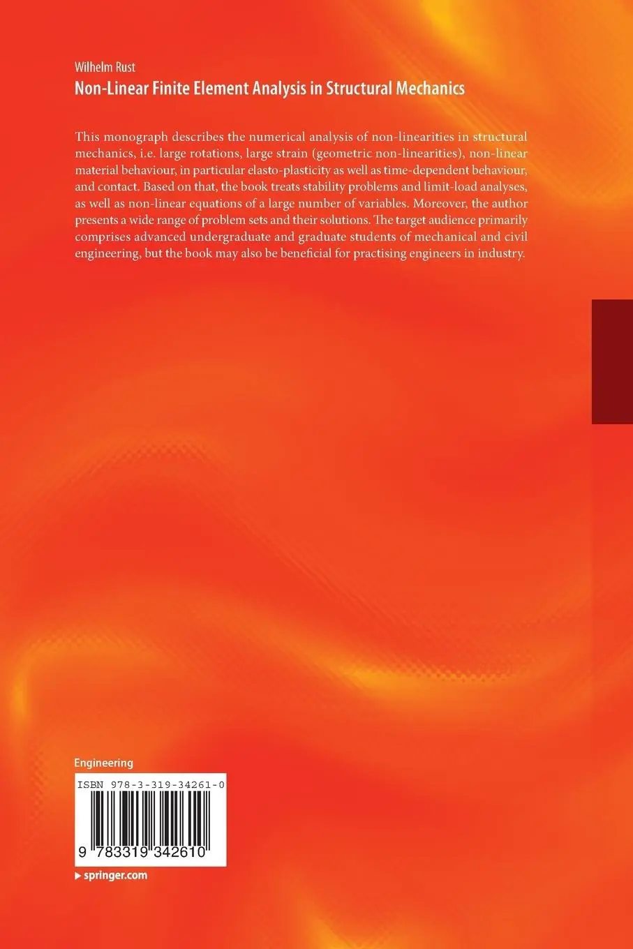 Rückseite: 9783319342610 | Non-Linear Finite Element Analysis in Structural Mechanics | Rust