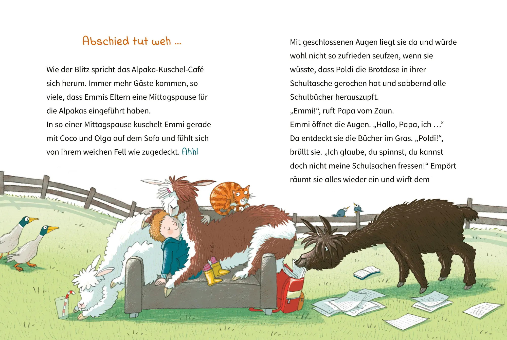 Bild: 9783401722610 | Die wilde Alpaka-Bande (1). Zicke, zacke, Spuck-Attacke! | Grimm