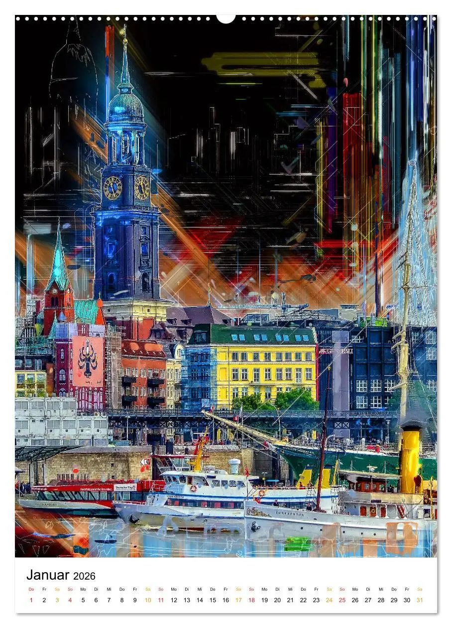 Bild: 9783516352610 | Hamburg bunte Stadt (Wandkalender 2026 DIN A2 hoch), CALVENDO...