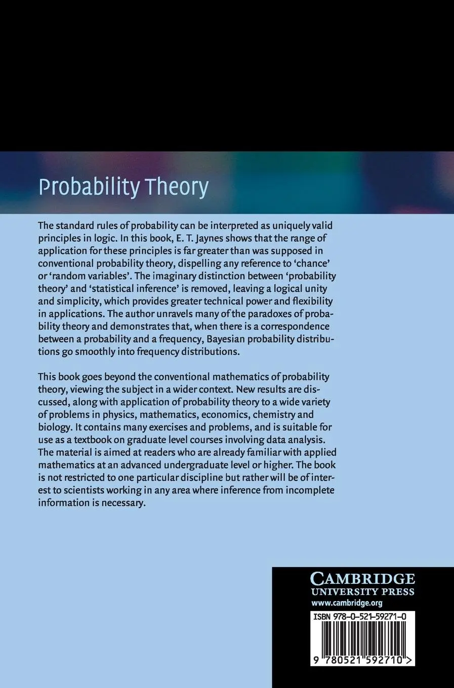 Rückseite: 9780521592710 | Probability Theory | E. T. Jaynes | Buch | HC gerader Rücken kaschiert